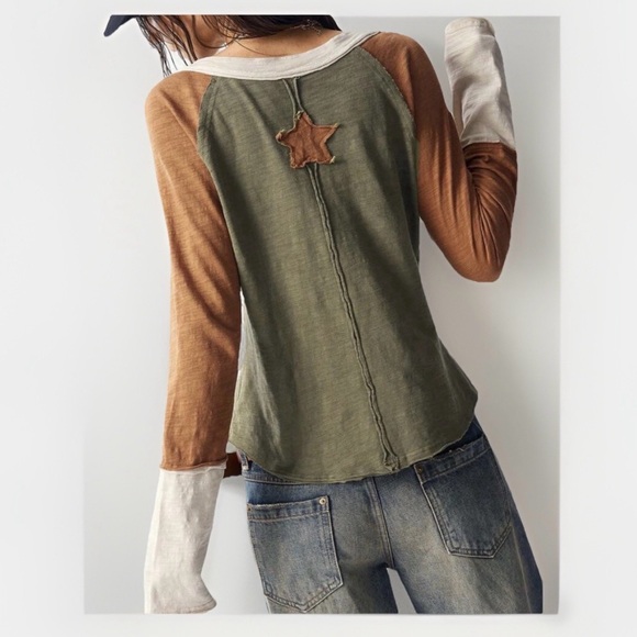 SHEIN Tops - Women’s Boho Long Sleeve Slouchy Shirt Size M Pullover Cotton V Neck Olive Green